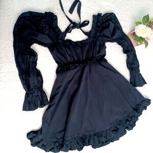 Black Dress Women Gothic Puff Sleeve Lolita Princess Kawaii Sweet M